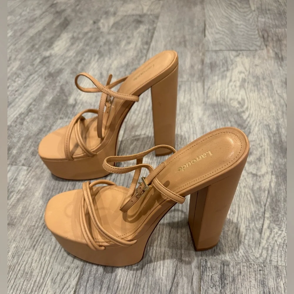 New Larroude tan Annie 140MM Leather Platform Sandals